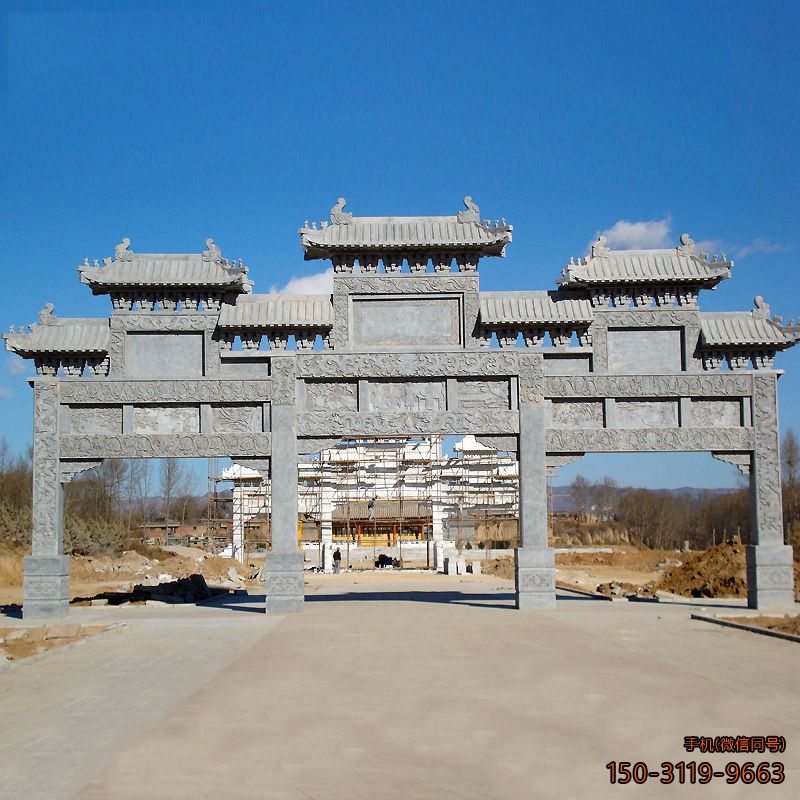 公園景區門(mén)口牌樓_青石花崗巖雕刻牌樓