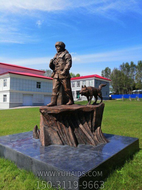 玻璃鋼仿銅軍人雕塑學校廣場紅色文化小品