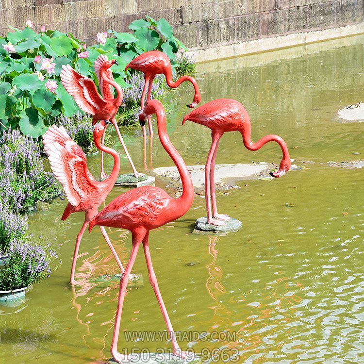 仿真火烈鳥，玻璃鋼仿生動物雕塑