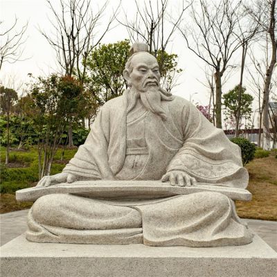 公園擺放砂巖雕刻古代人彈人物雕塑