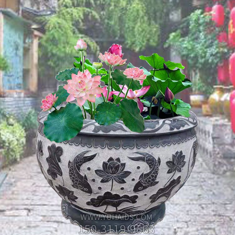 青石石雕戶(hù)外景觀(guān)花盆雕塑