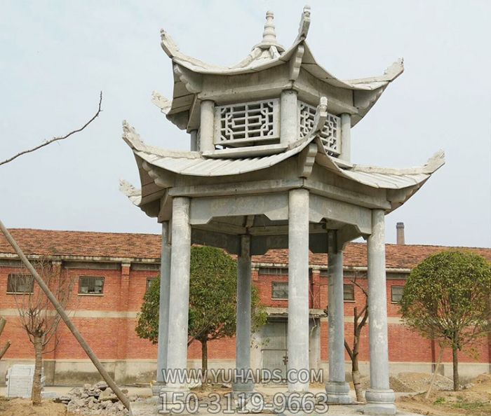 學(xué)院操場(chǎng)擺放休閑仿古建雙層鏤空涼亭雕塑