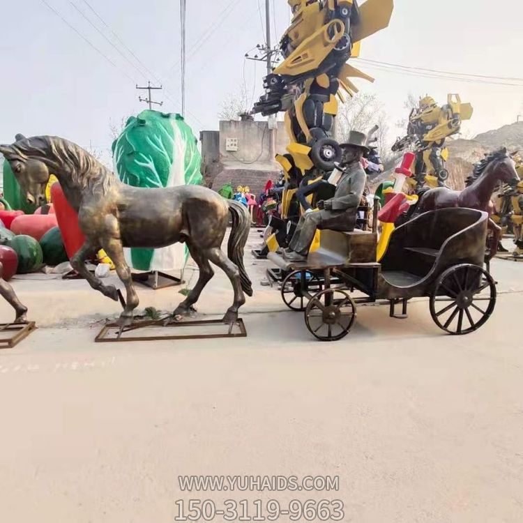 城市街道大型玻璃鋼仿銅馬車(chē)雕塑