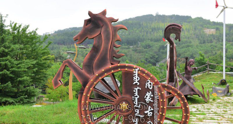 景區廣場(chǎng)公園抽象簡(jiǎn)約紫銅馬車(chē)雕塑