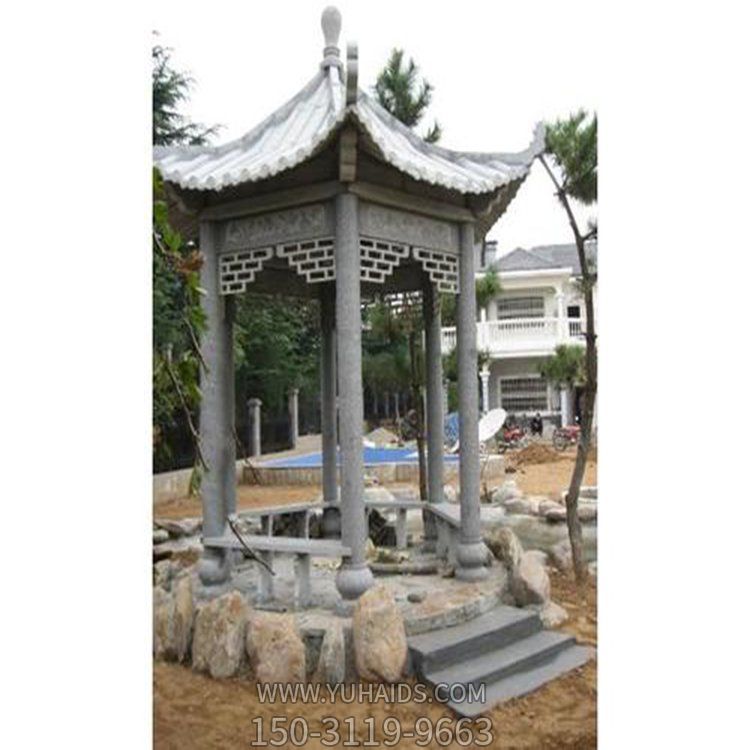 青石仿古建家用庭院六角石亭子雕塑