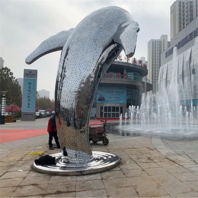 不銹鋼鏡面鏤空戶(hù)外噴泉水景擺件鯨魚(yú)