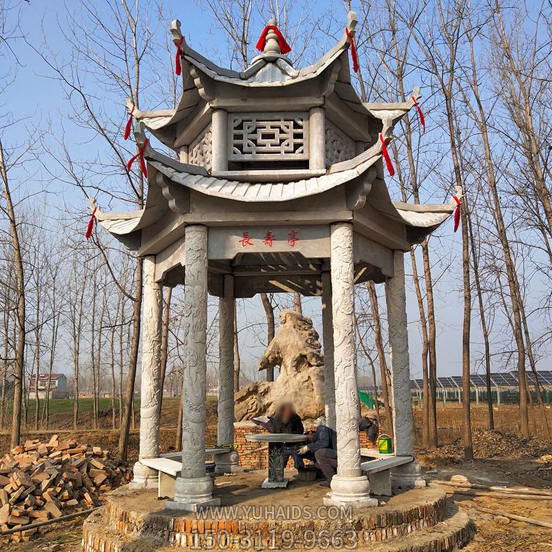 村莊戶(hù)外景觀(guān)仿古建筑兩層斗拱涼亭雕塑