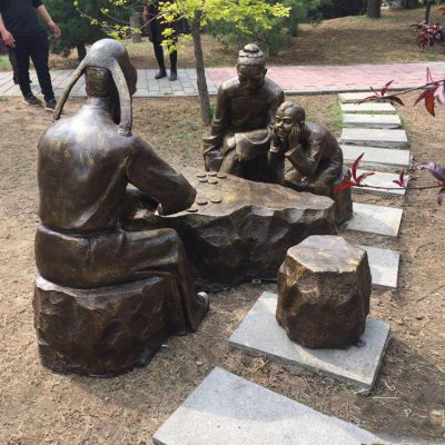 下棋，公園情景銅雕