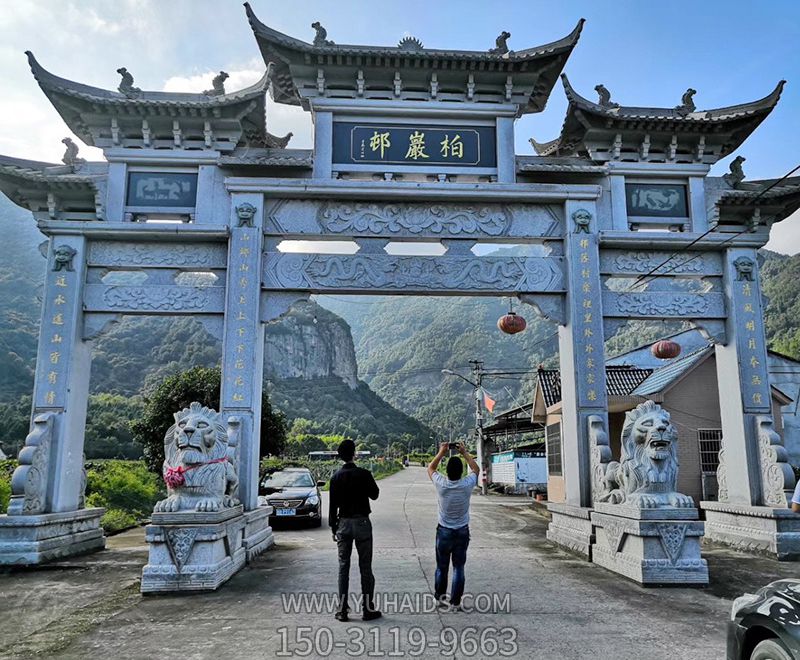 景區(qū)仿古代建筑斗拱三門石雕牌坊雕塑