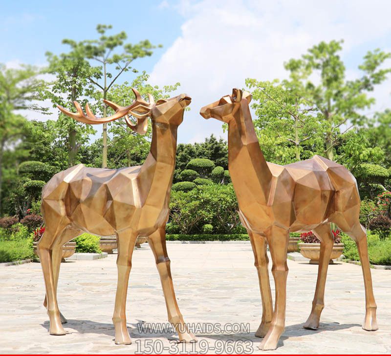 不銹鋼幾何仿銅公園景區(qū)梅花鹿雕塑