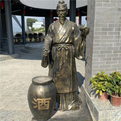 商店酒廠(chǎng)玻璃鋼仿銅酒文化打酒人物小品雕塑