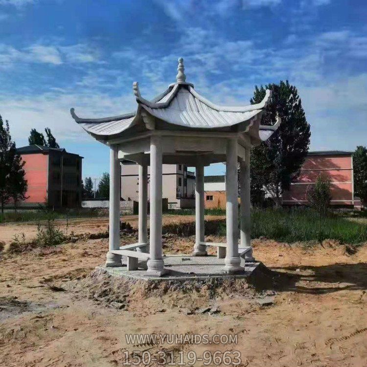 公園綠地擺放青石仿古雕刻長(cháng)廊石涼亭雕塑