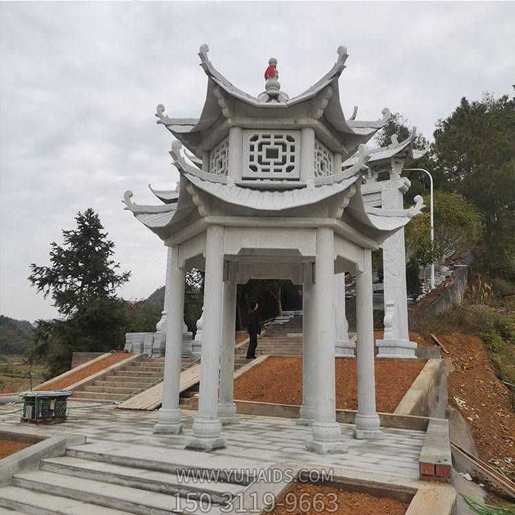 戶(hù)外公園大理石石雕園林中式雙層涼亭雕塑