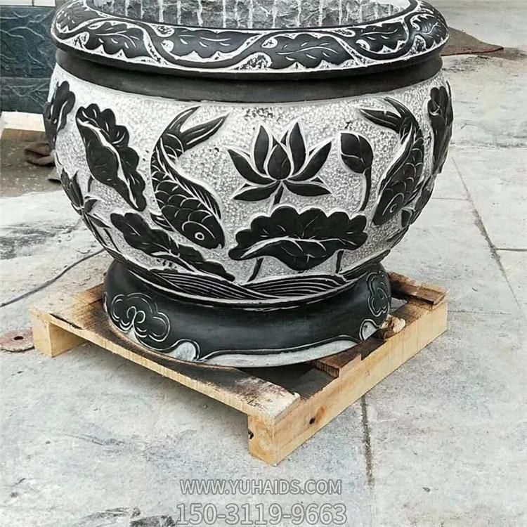 青石石雕庭院大型浮雕荷花魚(yú)缸 雕塑