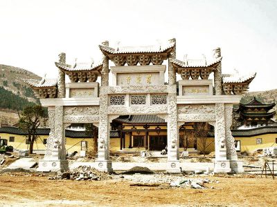 景區寺院門(mén)前仿古建筑斗拱門(mén)樓大理石牌坊