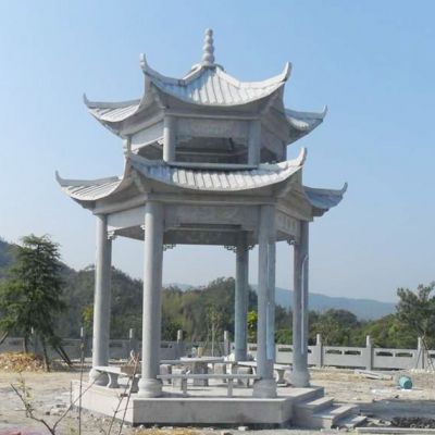 寺院山景觀(guān)擺放大理石欄桿雙層新款涼亭