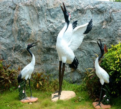 公園景區玻璃彩繪丹頂鶴雕塑