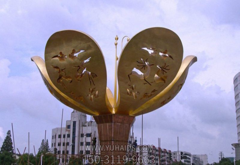 城市不銹鋼大型紫荊花景觀(guān)花朵雕塑