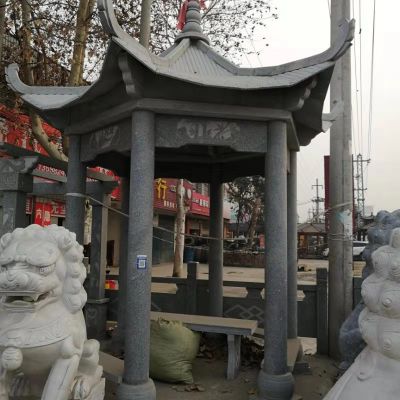 芝麻黑寺廟戶(hù)外擺放六角古建休閑涼亭