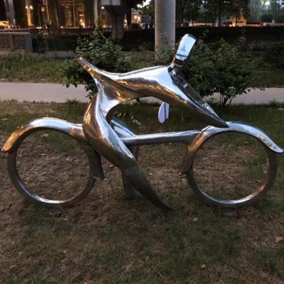 不銹鋼騎車人物雕像公園廣場綠地點綴金屬創(chuàng)意小品