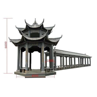 青石雕刻仿古建筑二層中式?jīng)鐾らL(cháng)廊園林雕塑