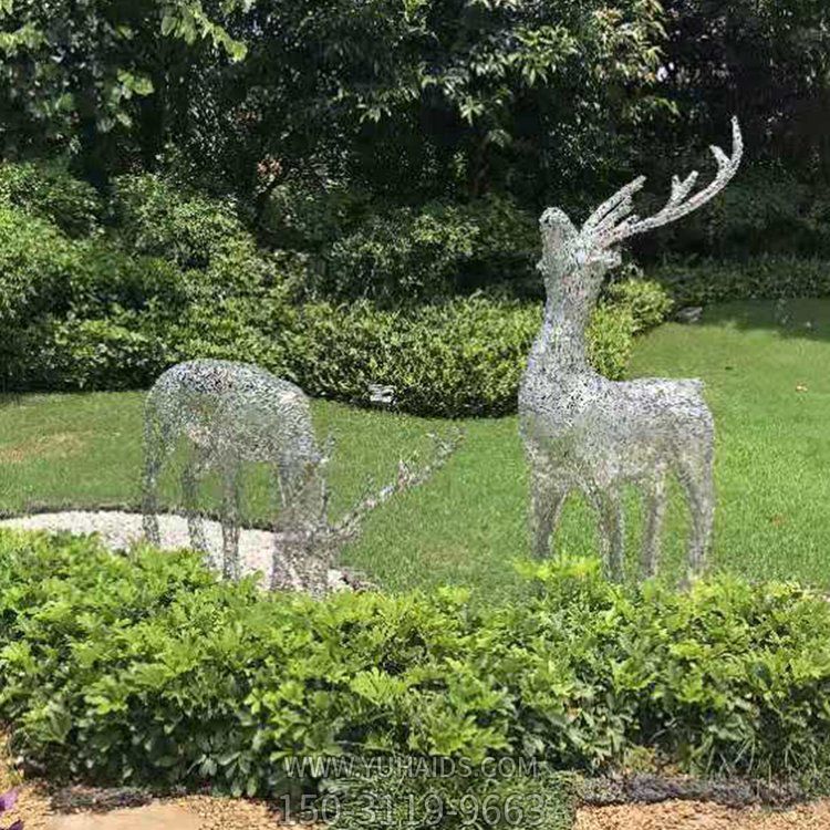 戶外公園不銹鋼鏤空照明抽象動物梅花鹿雕塑