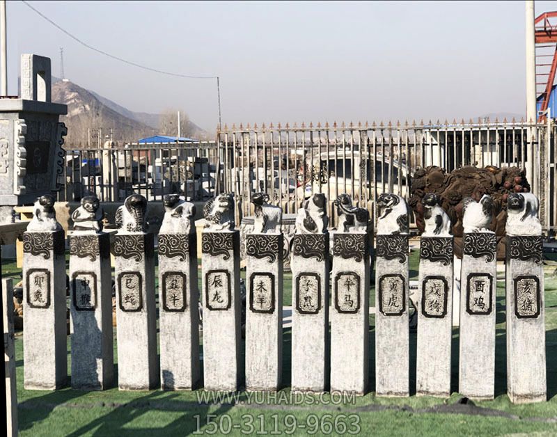 公園廣場擺放大理石十二生肖動物拴馬柱擺件雕塑