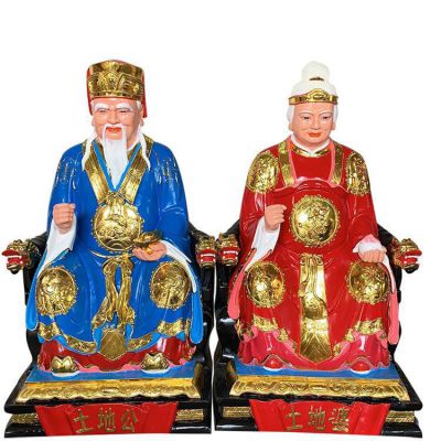 不玻璃鋼彩繪寺廟供奉神佛土地公 土地婆雕塑