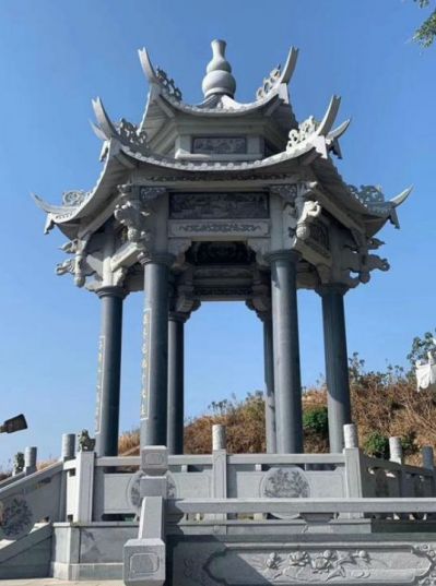 大理石戶(hù)外寺廟浮雕二層六角涼亭雕塑擺件