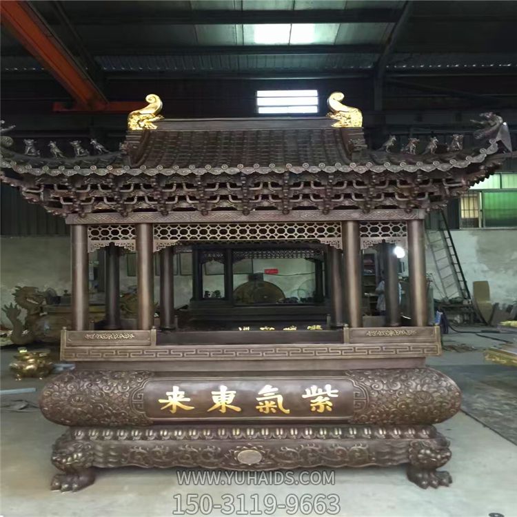 紫銅八龍柱浮雕長(cháng)形寺廟宗祠香爐雕塑