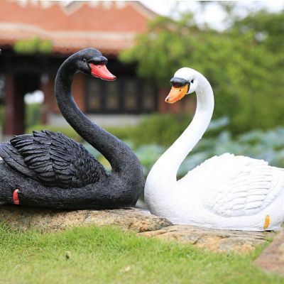 鄉(xiāng)村田野玻璃鋼仿真動物黑白愛心天鵝雕塑