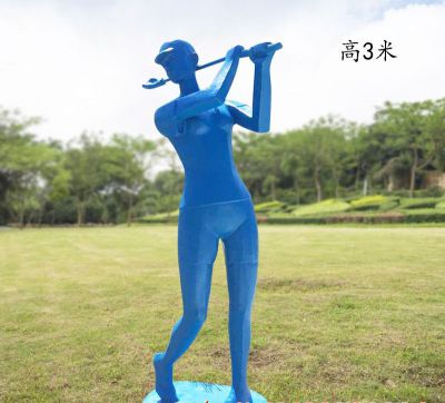 公園草坪彩繪玻璃鋼打高爾夫人物雕塑