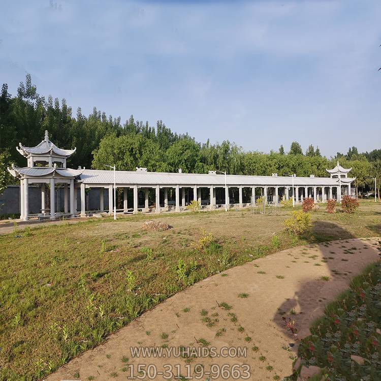 公園擺放大型青石中式長(zhǎng)廊休閑涼亭雕塑