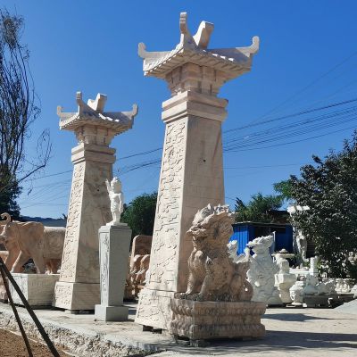 墓園門(mén)口擺放仿古建筑石雕漢闕