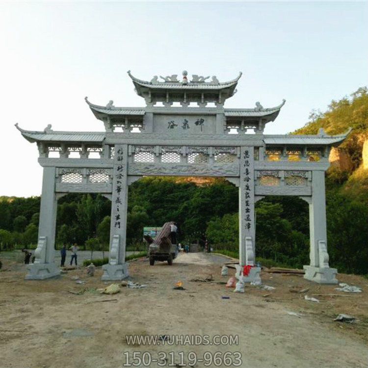 石雕牌坊仿古村口景區寺廟門(mén)口裝飾優(yōu)質(zhì)天然石材雕塑