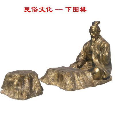 景點(diǎn)擺放玻璃鋼仿銅古代人物下圍棋民俗小品