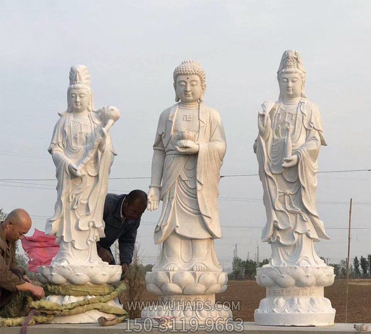 大理石石雕寺廟西方三圣雕塑