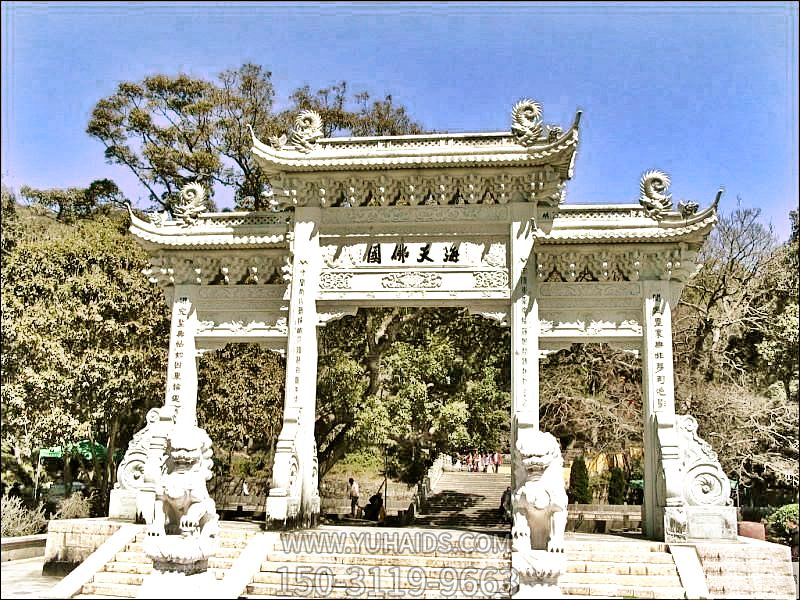 大理石芝麻白寺廟山門(mén)石雕牌坊雕塑