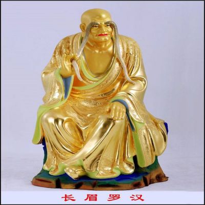 玻璃鋼貼金長(zhǎng)眉羅漢雕塑