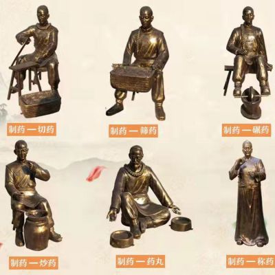 玻璃鋼仿銅中醫(yī)文化中醫(yī)人制藥民俗小品雕塑