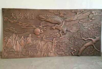 酒店大堂裝飾黃銅鑄造浮雕大展鴻圖壁畫(huà)